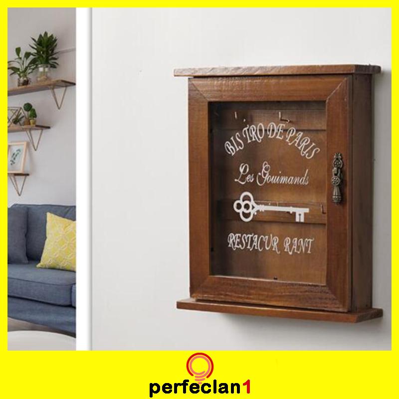 Tủ Đựng Chìa Khóa Bằng Gỗ Vintage Có Móc Treo Kích Thước 21x6x25cm. - Màu Nâu