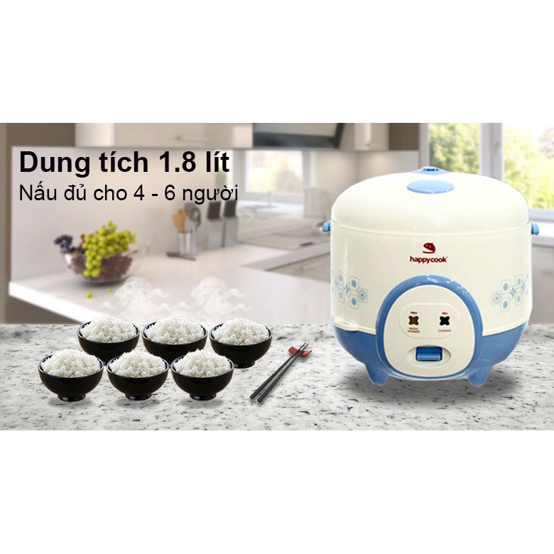 Nồi cơm điện nắp cài Happy cook HC-180A 1.8 lít màu xanh - Bảo hành Chính hãng