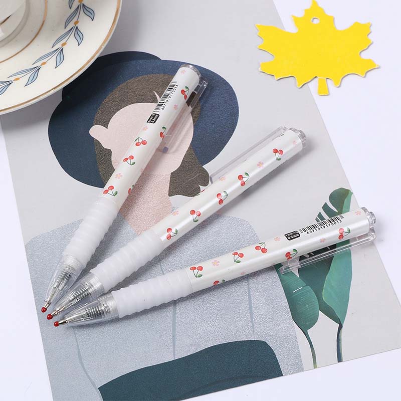 Bút bi mực đen ngòi 0.5mm vỏ thiết kế họa tiết quả cherry đáng yêu chất lượng cao b8