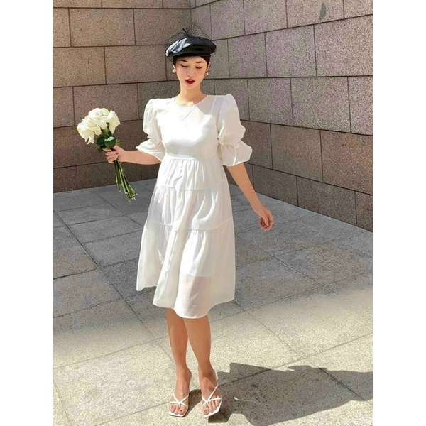 Đầm dự tiệc 🎄HÌNH THẬT 🎄Đầm trắng dự tiệc tùng xoè