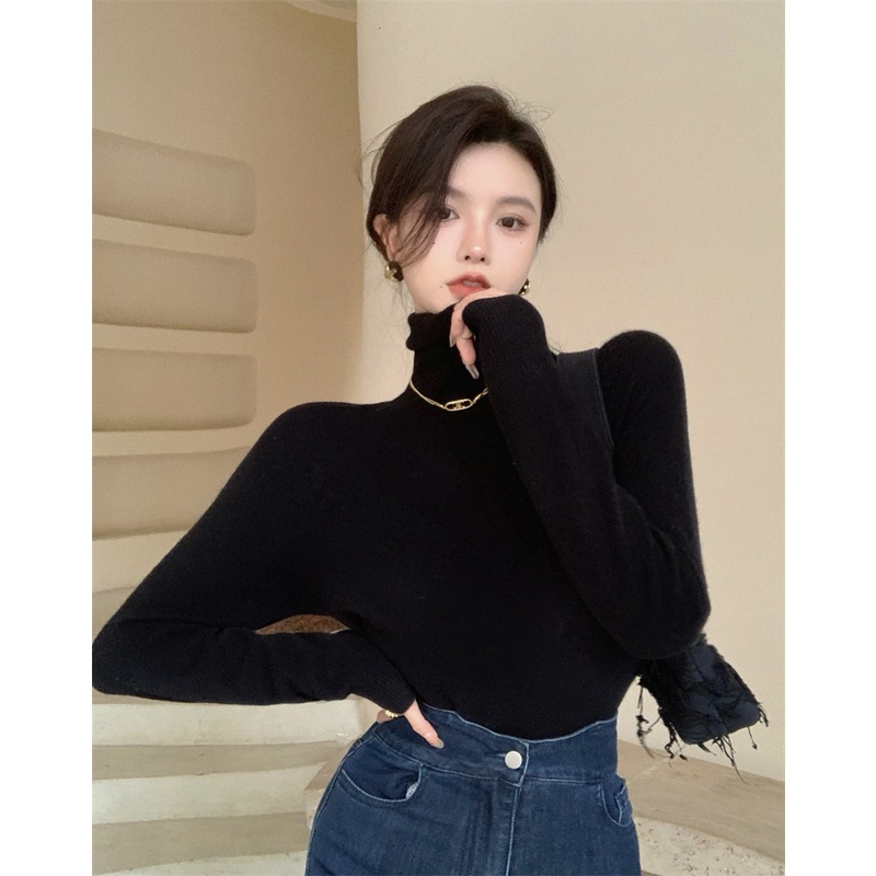 Áo sweater Dệt Kim Tay Dài Cổ Cao Dáng Ôm Thời Trang Thu Đông Mới