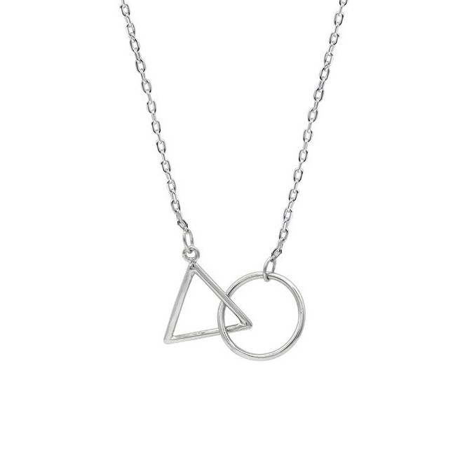 Dây chuyền bạc nữ Evasilver mặt hình tam giác lồng hình tròn, Vòng cổ chất liệu bạc ta xinh xắn cá tính