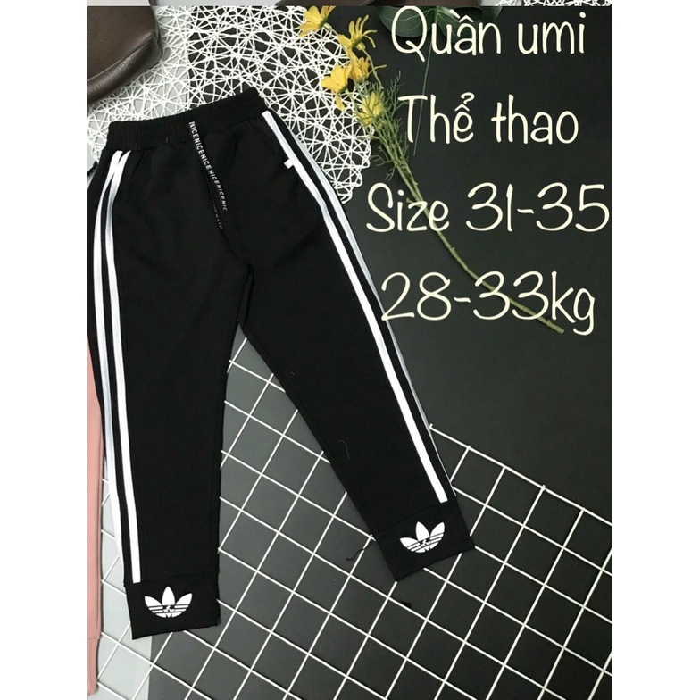 Quần dài bé gái 2-6 vải UMI in chữ dáng thể thao, quần nỉ cho bé ống rộng bo gấu