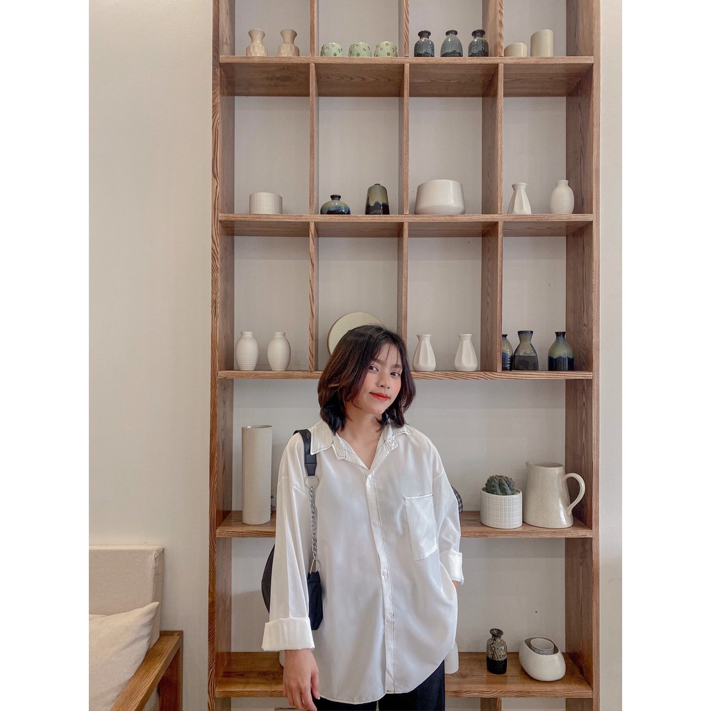 Áo Sơ Mi Lụa Chỉ Nổi Chạy Viền 🦋 Áo SơMi Nữ Dài Tay 2 Màu Ulzzang