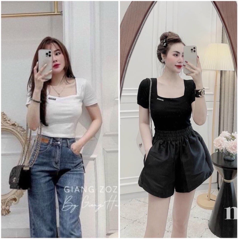 [Mã WASKT410K giảm 10K đơn 50K] ANU214 - ÁO BODY ZIP CỔ VUÔNG TAG CHỮ NGỰC