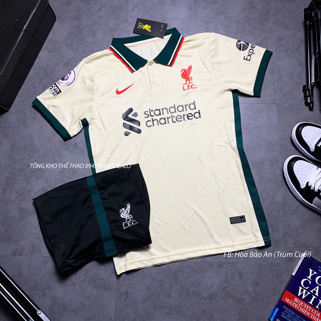 Set Bộ Thể Thao Nam CLB LiverPool Màu Vàng Kem Vải Thái Chuẩn Áo Thi Đấu - Quần Áo Đá Banh Liver