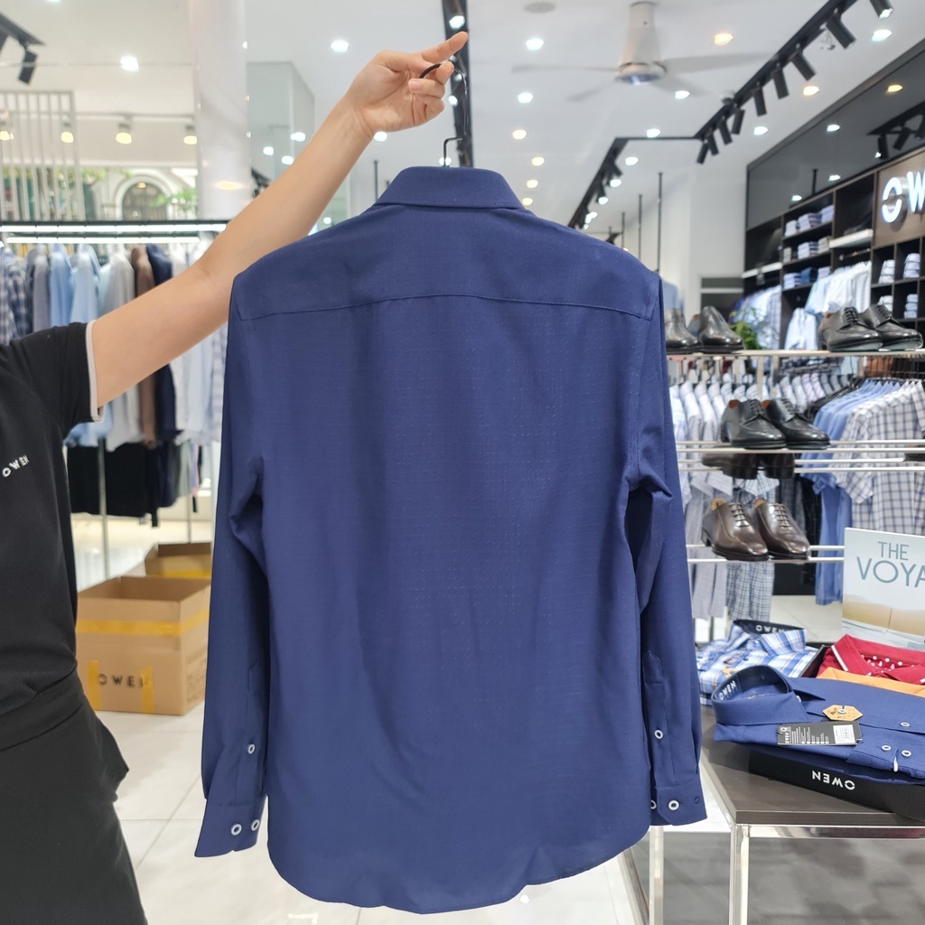 Áo Sơ Mi Nam Dài Tay Owen AS23360D Somi Công Sở Cao Cấp Màu Xanh Đậm Họa Tiết Chìm Dáng Ôm  Không Túi Vải Cafe Mềm Mát | BigBuy360 - bigbuy360.vn