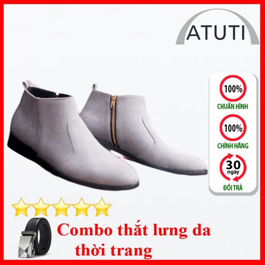 Giày Cao Cổ Nam ATUTI Dáng Chealsea Boot Chất Đẹp Cao Cấp,Đế Khâu Siêu Bền, Tăng Chiều Cao 3cm Đủ size CB521-BUX(TL