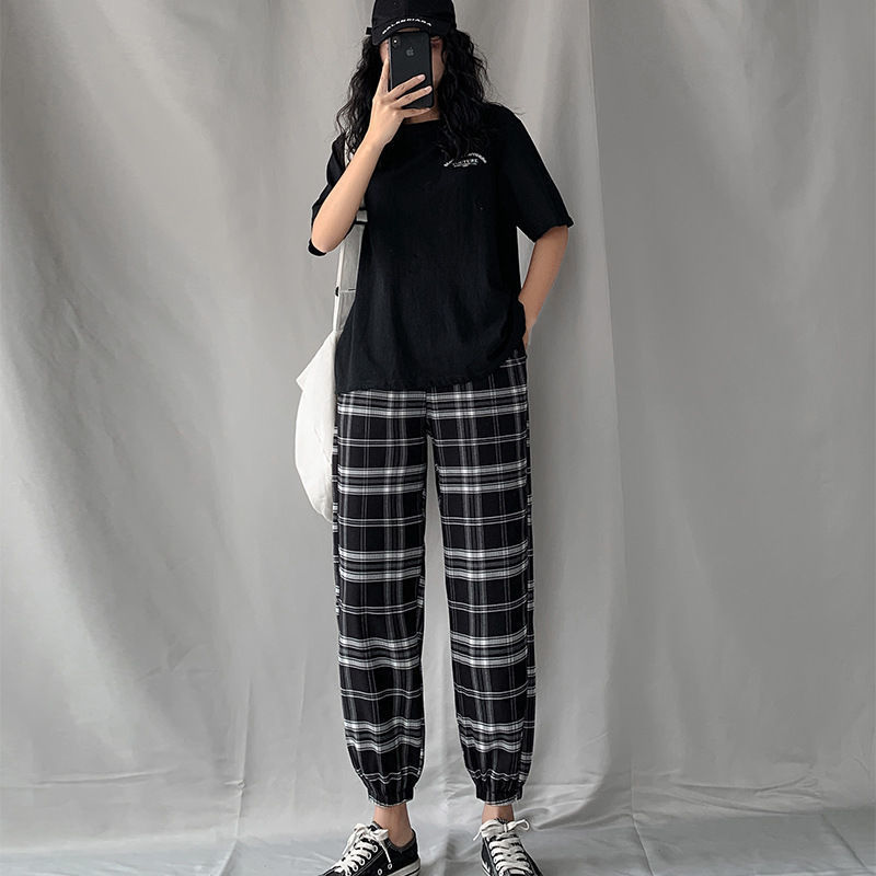 Quần Tây Ống Đứng Kẻ Sọc Ca Rô Phong Cách Hàn Quốc Cho Nữ Size S-4Xl