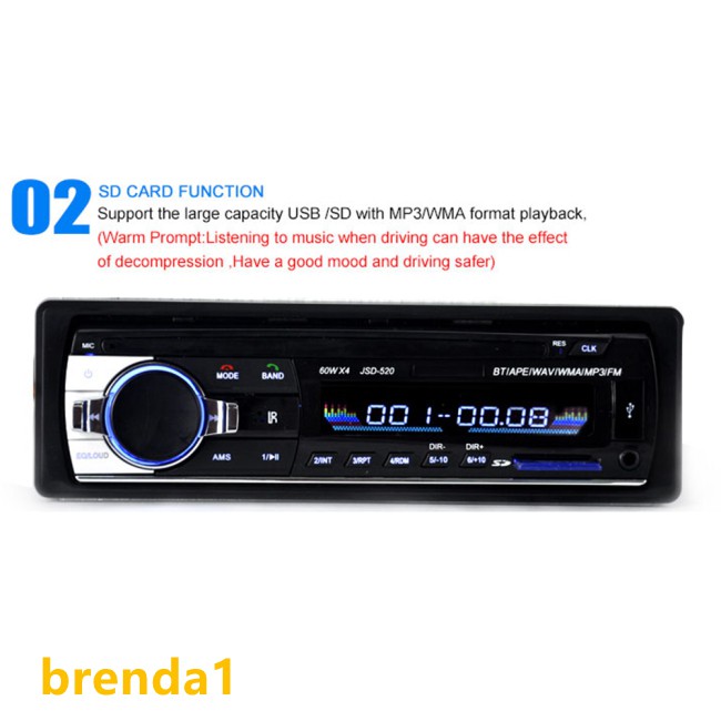 Bluetooth Car MP3 Player Audio Stereo 4X60W Car Radio 12V In-dash 1 Din FM Aux Input Receiver