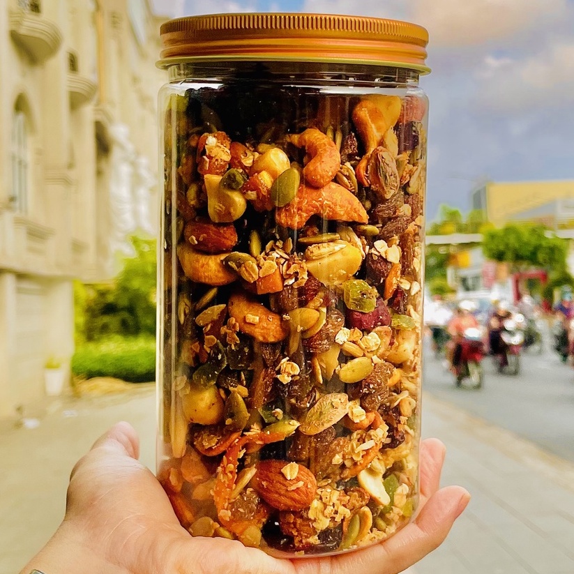 Granola Cao Cấp Siêu Hạt ít yến mạch không đường Linvalu - Granola ăn kiêng nướng mật ong 500gr