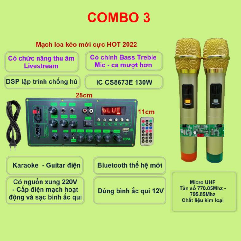 Mạch loa kéo CS8673E 130W thu âm LIVESTREAM DSP lập trình chống hú có chỉnh Bass Treble Micro nguồn xung 220V kèm micro