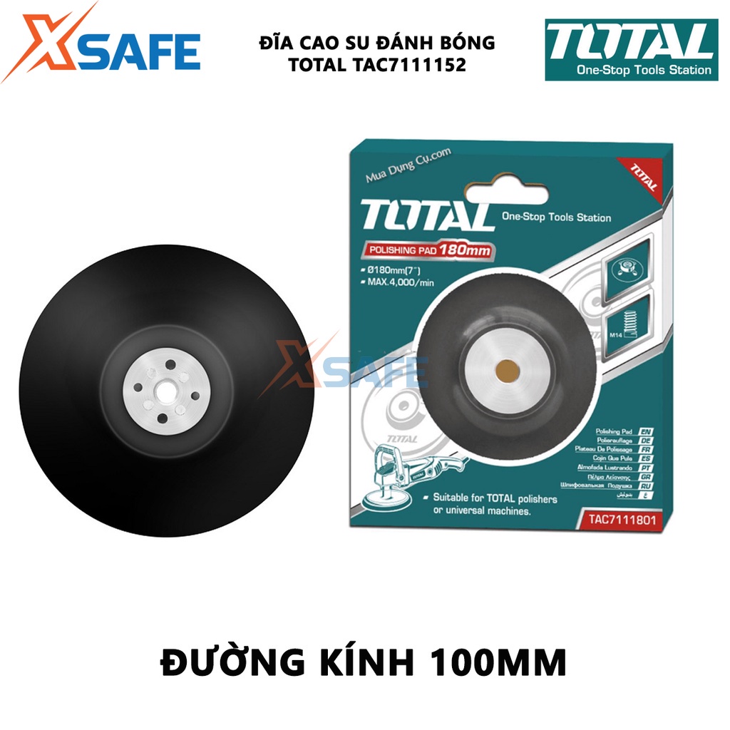 Đĩa cao su đánh bóng TOTAL TAC7111152 đường kính 100mm, chất liệu cao su, cốt M10x1.5, dùng đánh bóng các bề mặt