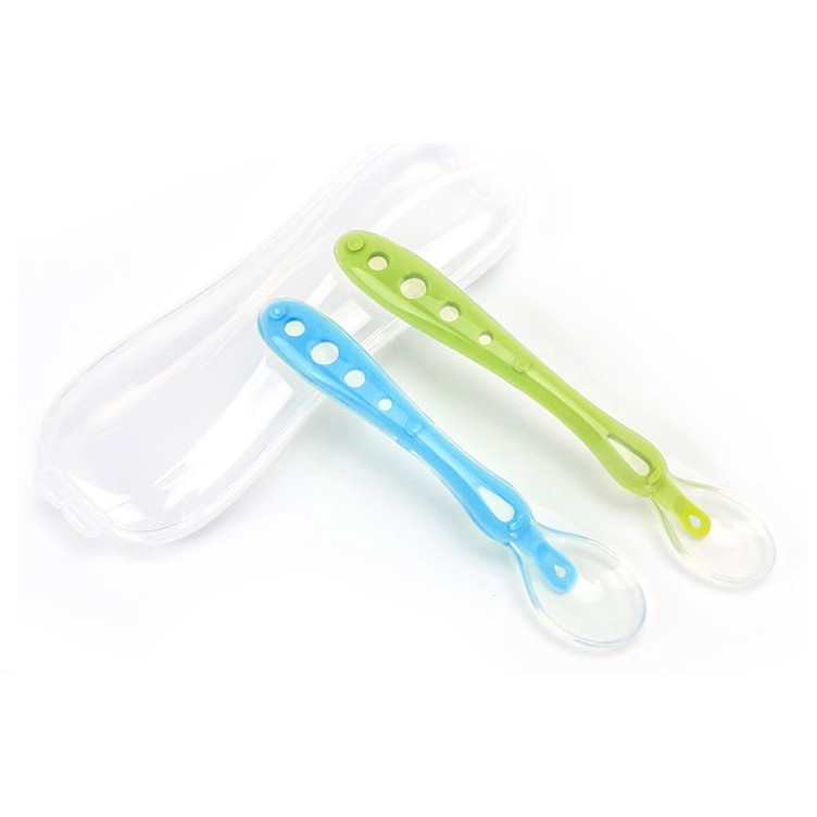[Tặng hộp] 2 muỗng silicon mềm mại cho bé ăn dặm và uống nước