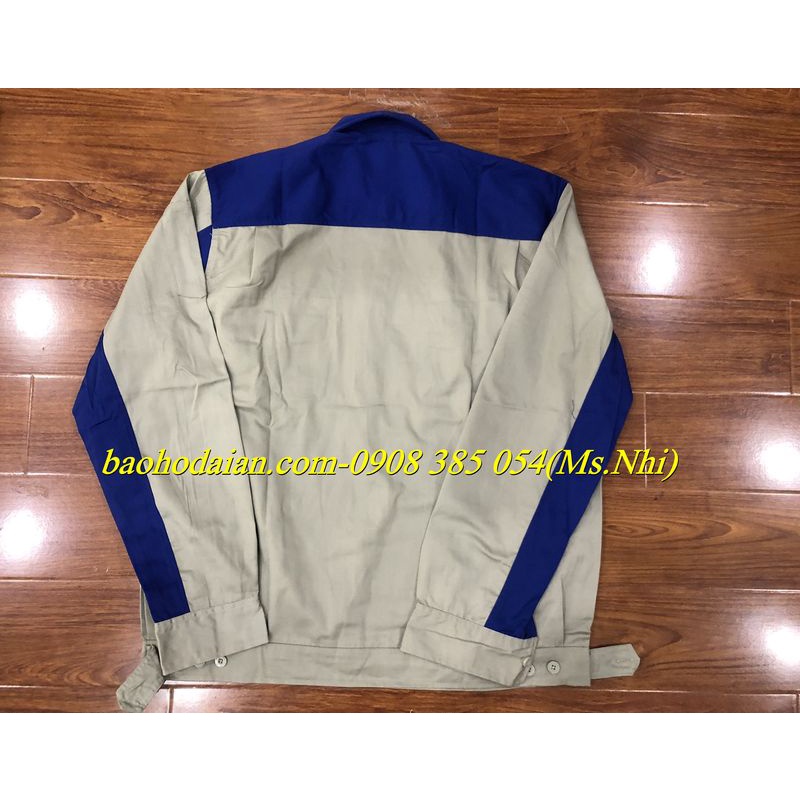 Quần áo bảo hộ lao động xám phối xanh dương chất vải Pangrim DA14