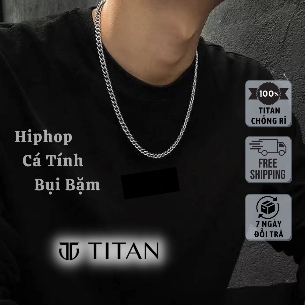 Dây chuyền nam hiphop Cuban Basic, vòng cổ nam nữ thời trang TITAN Shop, Cuban chain trơn màu bạc 925 đẹp Titan không gỉ