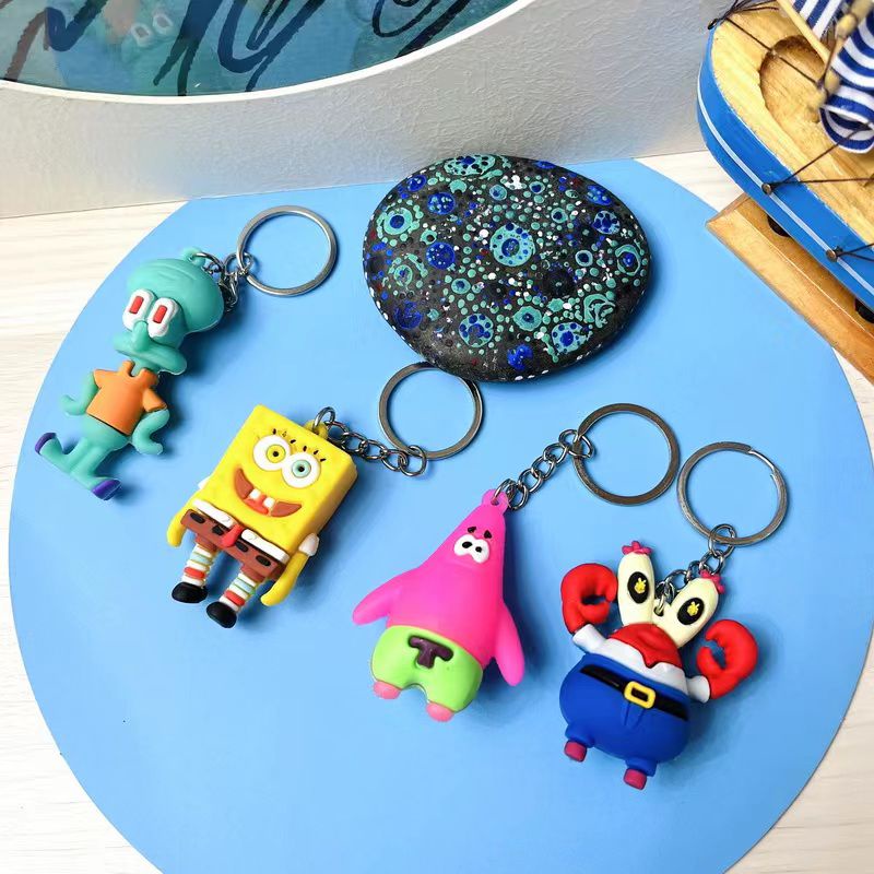 carton Spongebob Octopus Keychain Soft Rubber Cute Couple Bag Pendant Creative Charm gift