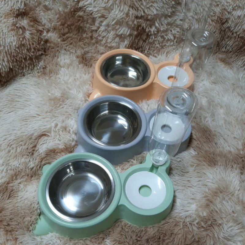 Bát ăn kèm bình tự động cho chó mèo hình mèo (kèm bình tự động)