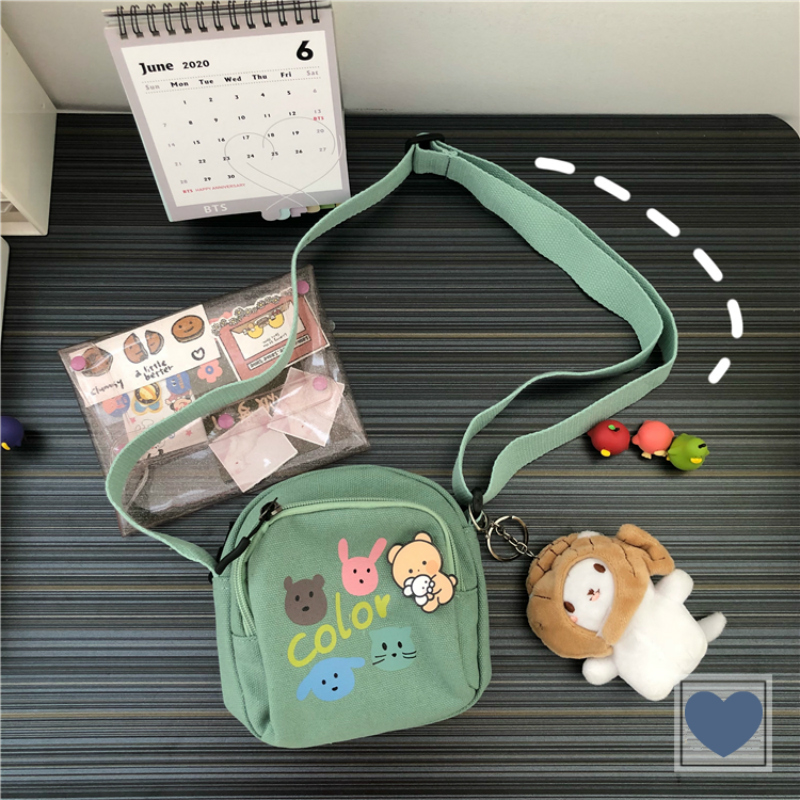Túi canvas đeo chéo thiết kế hoạt hình dễ thương phong cách Harajuku Nhật Bản