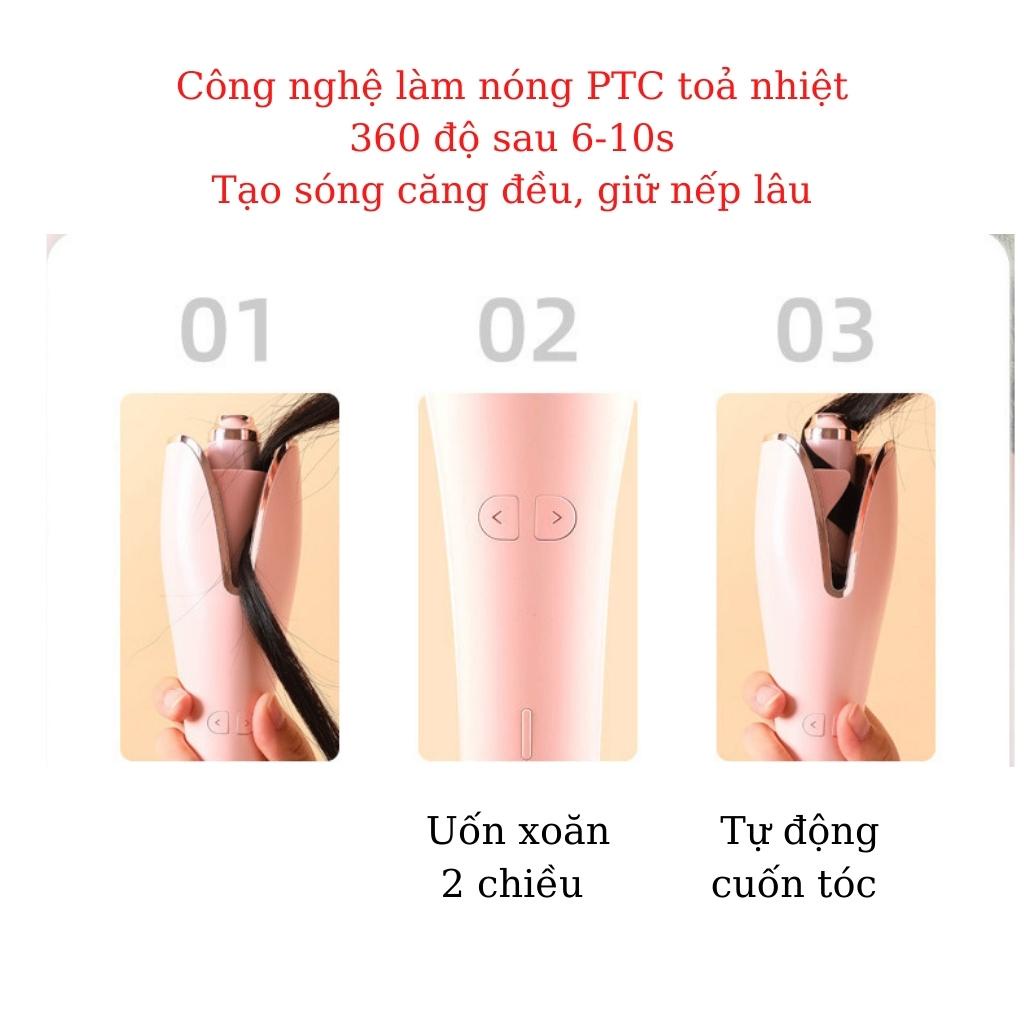 Máy uốn tóc xoăn mini, máy làm tóc tự động chất liệu gốm sứ xoay 360 độ chống bỏng - Dinh Dinh Máy làm đẹp