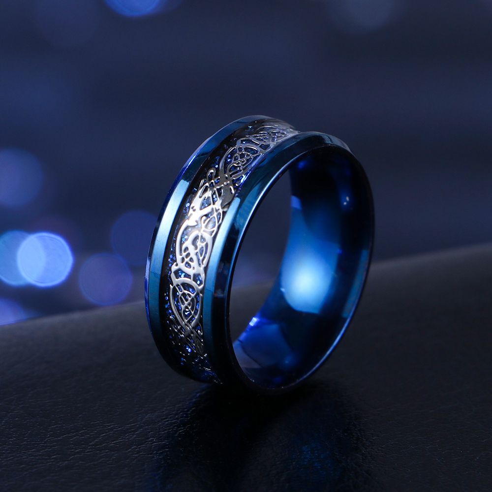 Nhẫn bằng thép titan không gỉ 8mm hình rồng nhiều màu sắc phong cách cổ điển dành cho nam