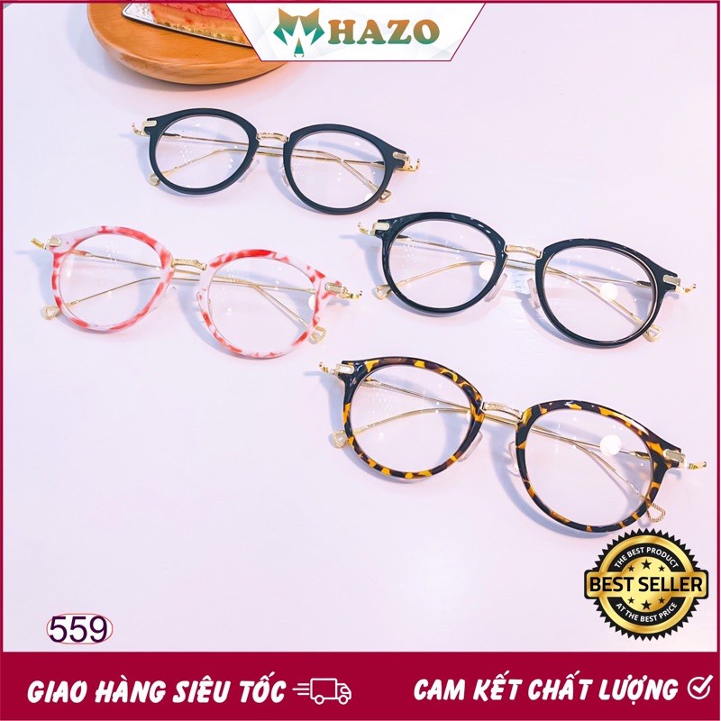 Mắt Kính Gọng Cận Form Tròn Kim Loại Chân Gọng Tam Giác 558 Siêu Đẹp - Hazo