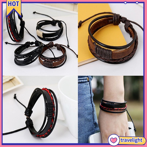 [Travelight] Vòng tay dây da nhiều lớp phong cách cổ điển unisex
