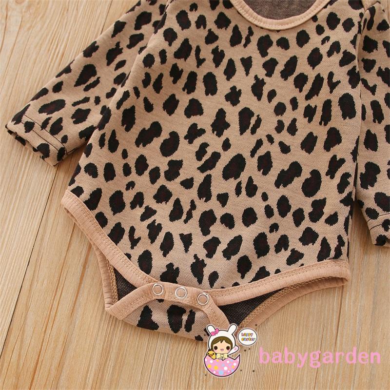 Bộ áo liền quần tay dài cổ tròn in họa tiết da báo + chân váy da PU phối túi có khóa kéo thời trang mùa thu cho bé gái