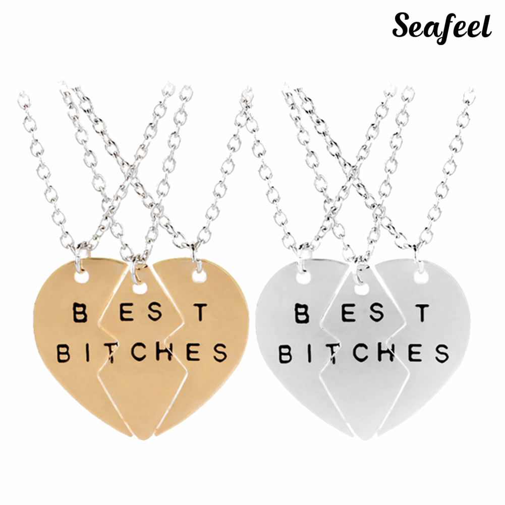 SF Set 3 vòng cổ Ghép Hình Trái Tim Khắc Chữ Best Bitches
