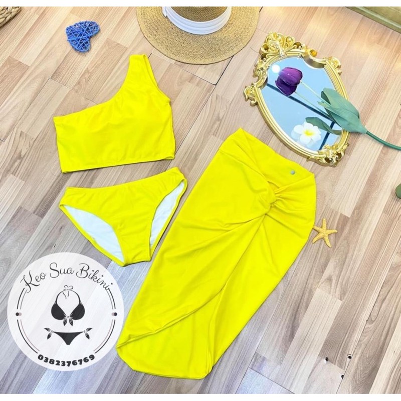 SET BIKINI 3 CHI TIẾT LỆCH VAI VÁY NHÚN CHE BỤNG CỰC CHẤT | BigBuy360 - bigbuy360.vn
