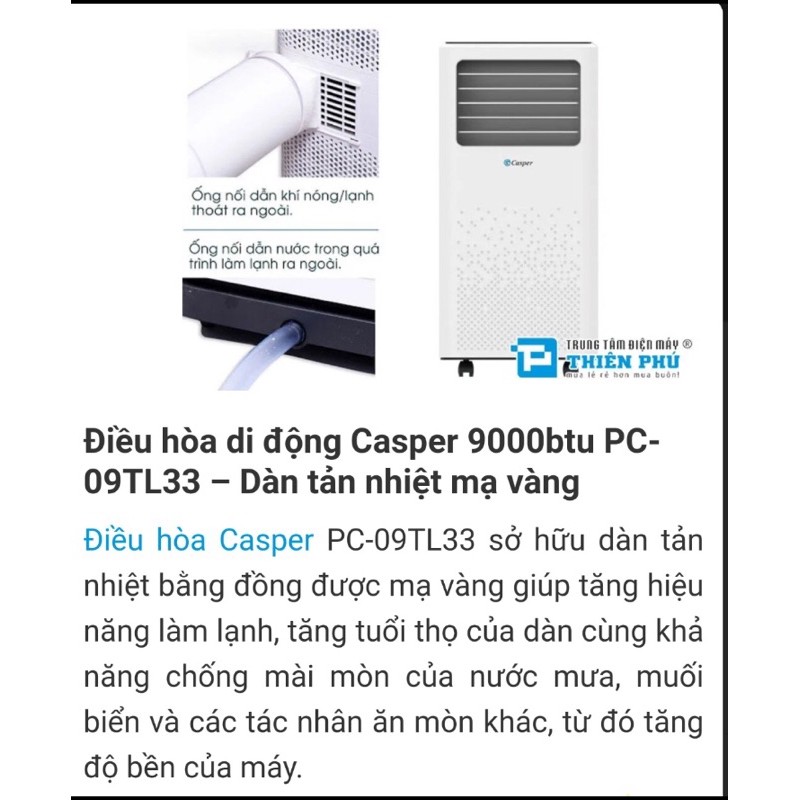 Điều hoà di động Casper 9000btu PC09TL33. Miễn phí vận chuyển Hà Nội và các tỉnh lân cận