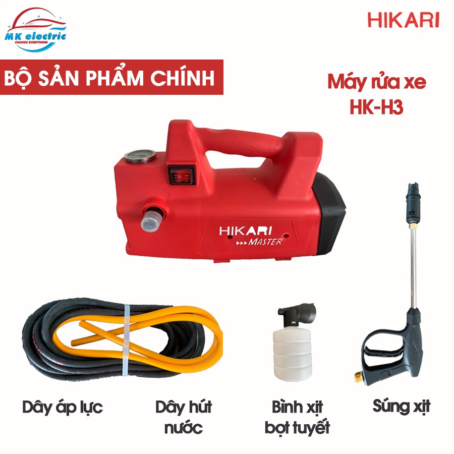 [ BH 24 THÁNG ] Máy rửa xe mini I Máy rửa xe cao áp HIKARI 2000W HK-H3 - Có áp chống giật + Chống cháy