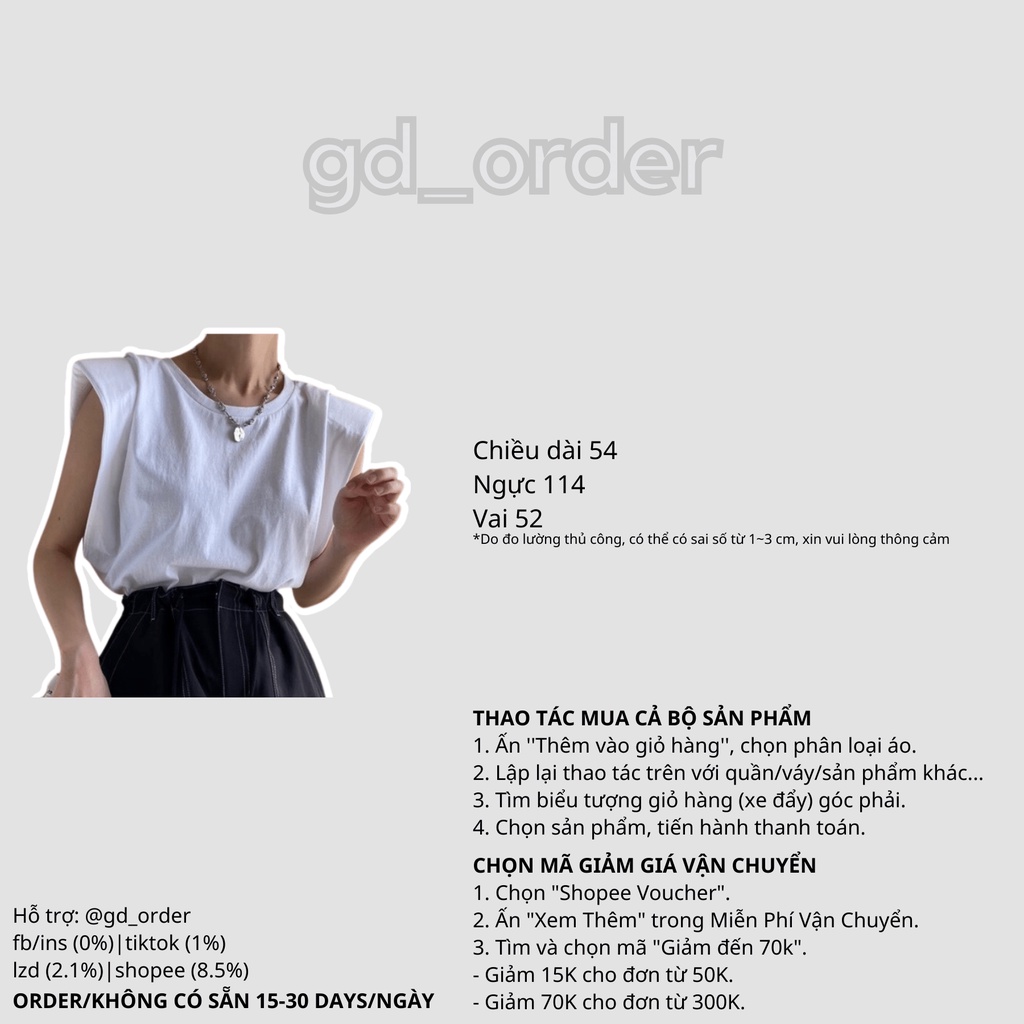 A27|Áo thun nữ kiểu sát nách form rộng trơn hàn quốc chất cotton đơn giản màu trắng gd_order