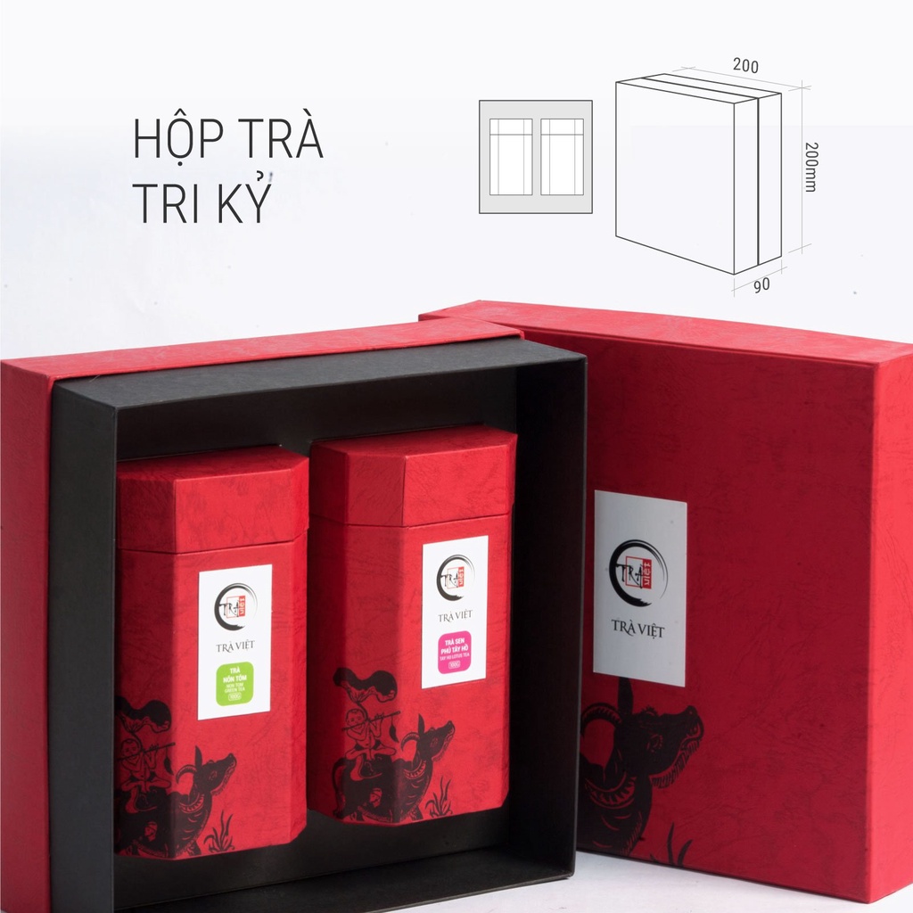 TRÀ VIỆT Hộp Quà Tết Tri Kỷ Giấy Gân Nổi Mỹ Thuật Cao Cấp