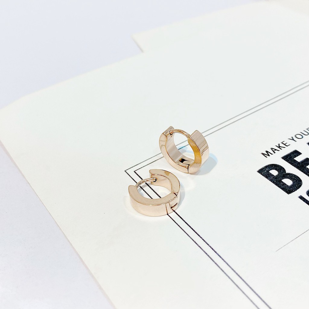 Bông Tai Khoen Tròn Bằng Thép Titan Không Gây Dị Ứng Phong Cách Hàn Quốc