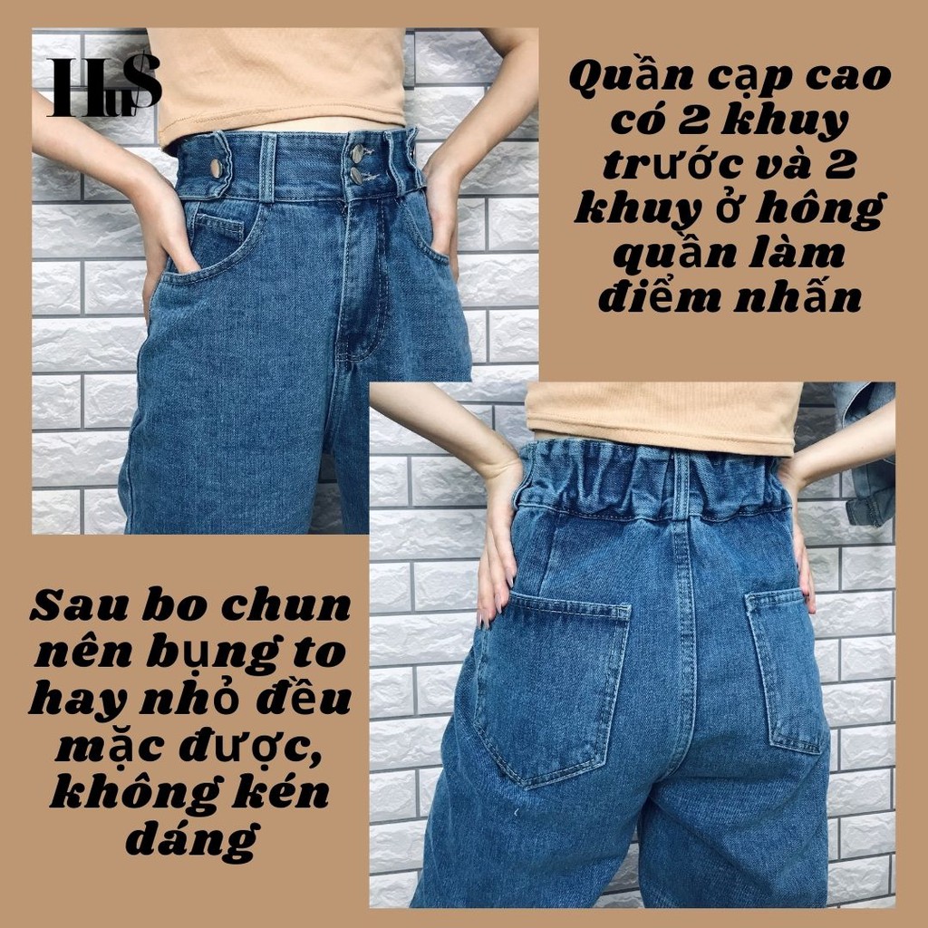 Quần jean nữ baggy lưng cao chất bò dày dặn màu xanh