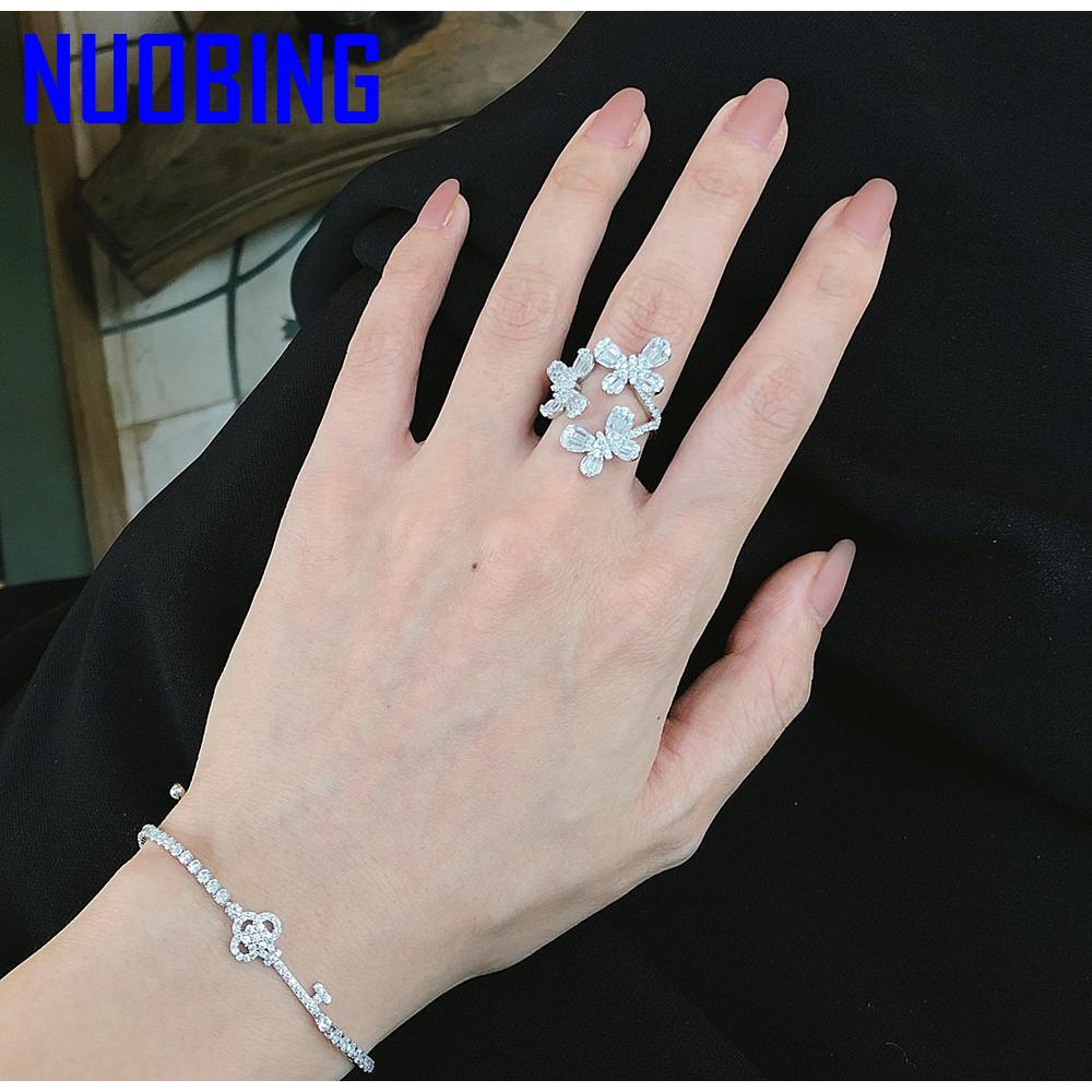 Fashion Brand Design Butterfly Zircon Diamonds Gemstones Rings For Women White Gold Silver Color Jewelry Crystal Bague Bijoux|Rings|