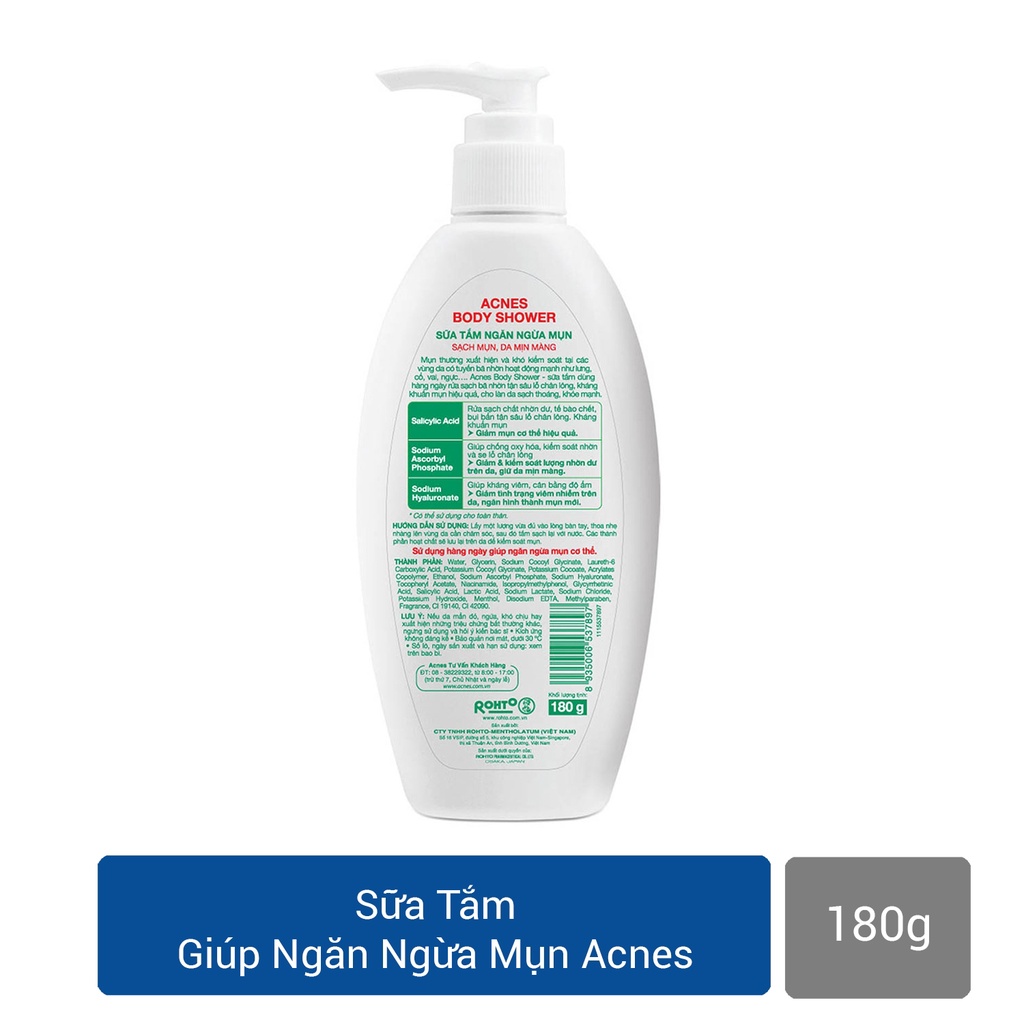 Sữa Tắm Acnes Kiểm Soát Nhờn, Ngăn Ngừa &amp; Giảm Mụn 180g Body Shower