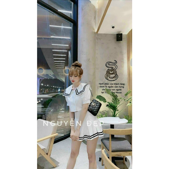 Set áo kèm chân váy thủy thu mặc nhà đi dạo xinh đẹp