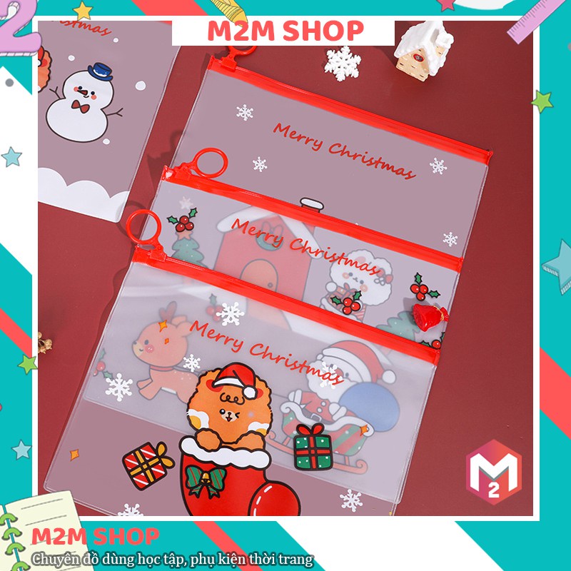 Hộp bút trong suốt hoạt hình giáng sinh, noel cute đáng yêu (21x17cm)