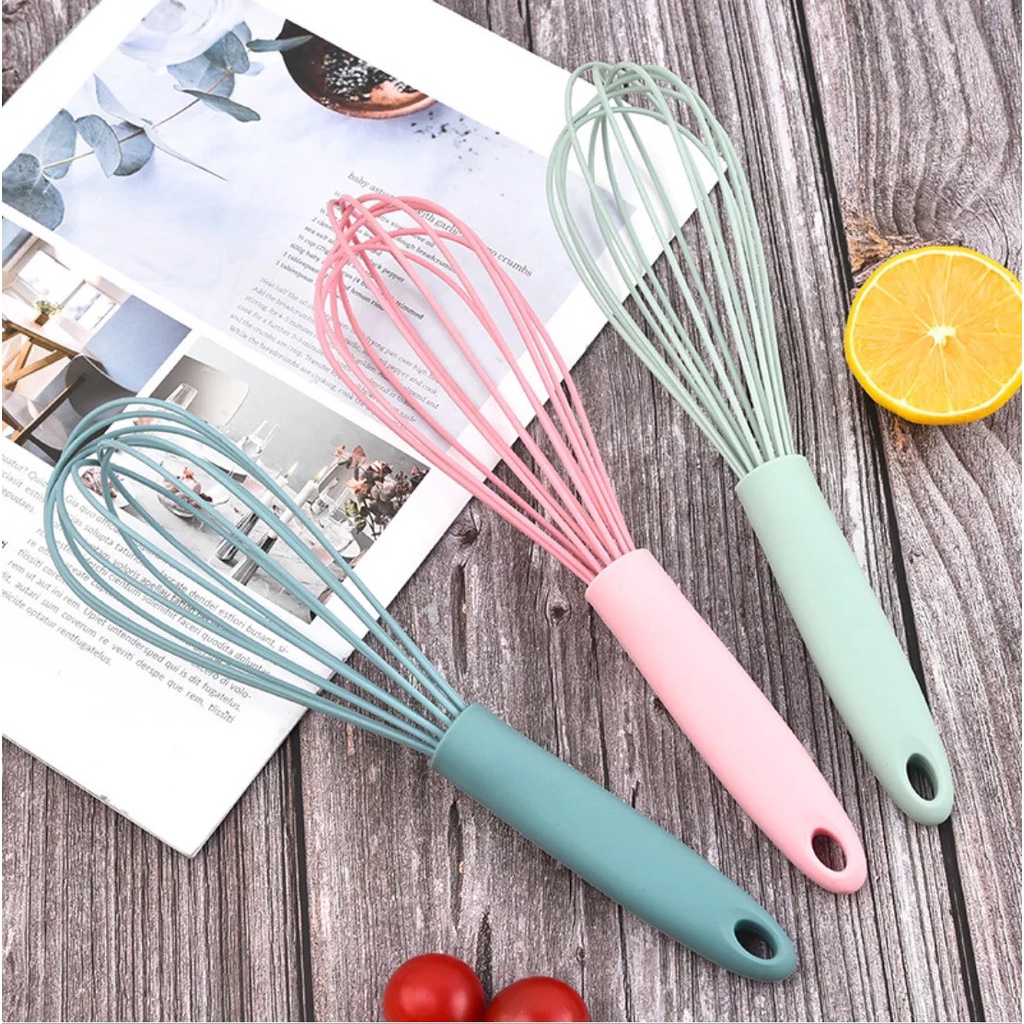 Dụng cụ đánh trứng cầm tay- phới lồng đánh trứng làm bánh khuấy bột bằng silicon màu Pastel (giao màu ngẫu nhiên)