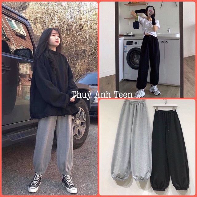 Quần bo chun form thụng rộng Unisex, quần jogger ống rộng chất nỉ bông mịn đẹp | BigBuy360 - bigbuy360.vn