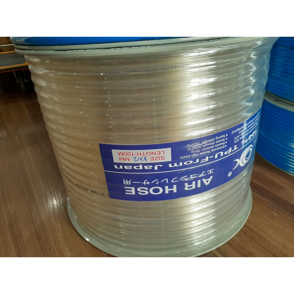 Ống dây khí PU Phi 12 xanh dương, trắng trong đen hàng liên doanh giá rẻ, cuộn 100m