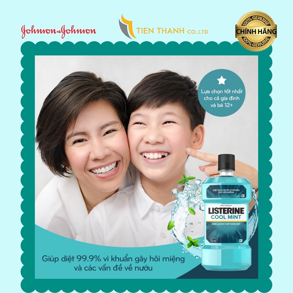 Nước súc miệng Listerine Coolmint diệt 99,9% vi khuẩn, mang lại hơi thở thơm mát - Hàng chính hãng (Hạn 2025)