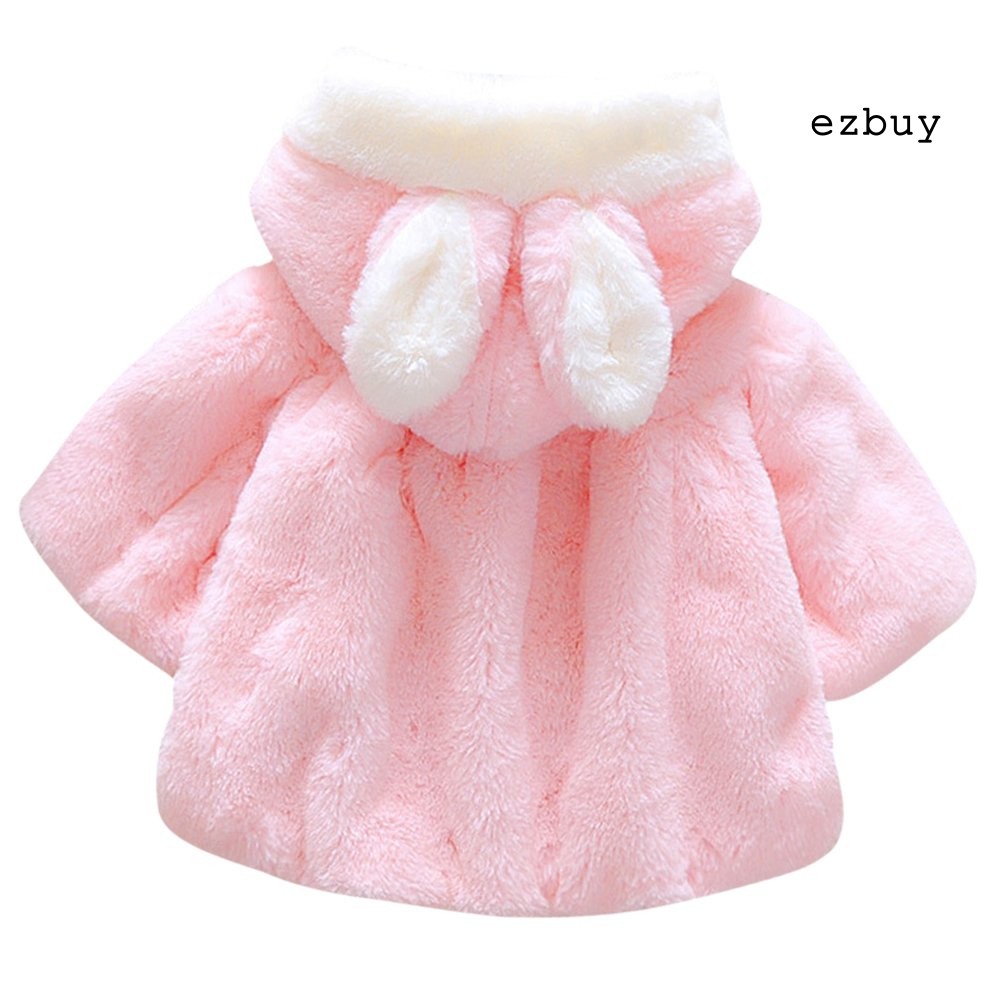 Áo choàng tai thỏ phối lông thú đáng yêu dành cho bé gái