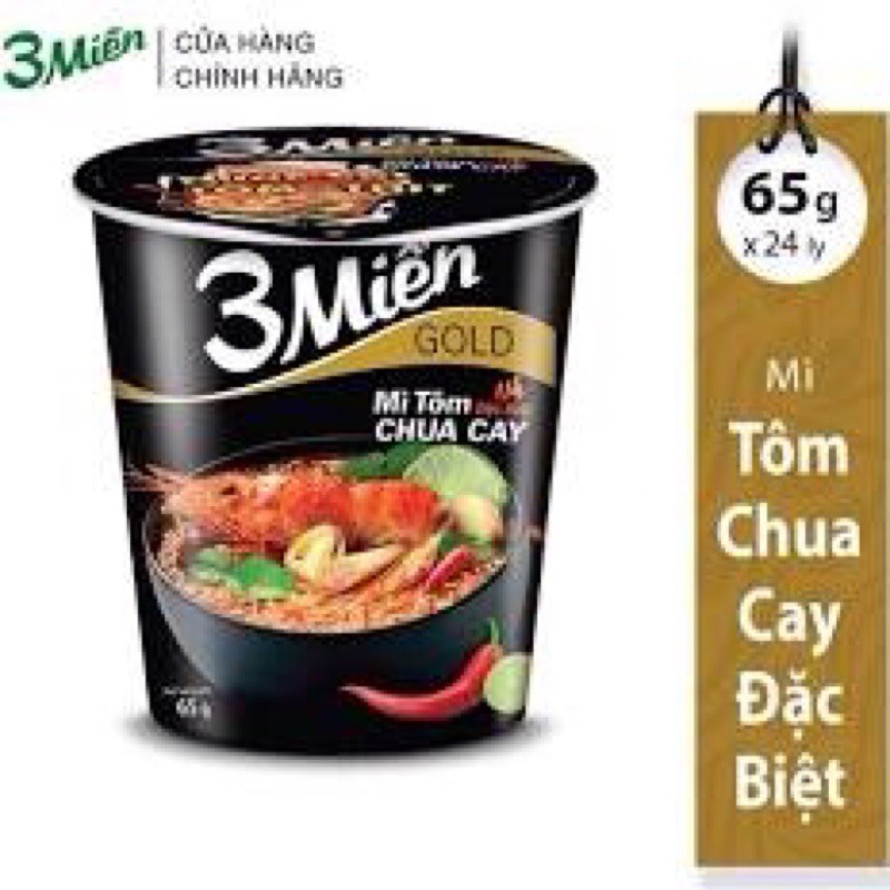 24 ly mì 3 Miền Gold tôm chua cay đặc biệt 65g HSD giao ngẫu nhiên