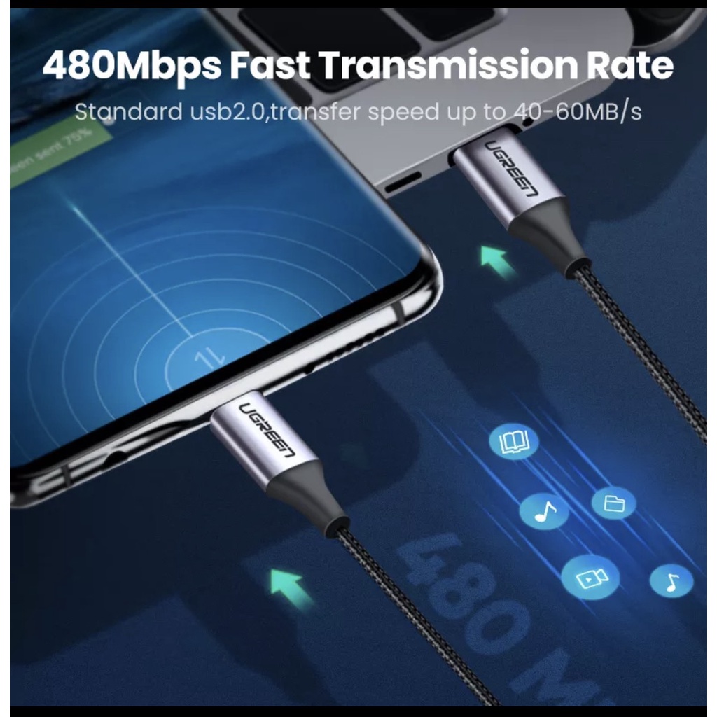 UGREEN Cáp USB type C sang USBC PD 60W Cáp sạc nhanh Pro Hỗ trợ sạc nhanh 4.0 Dây USB cho Samsung Galaxy Macbook