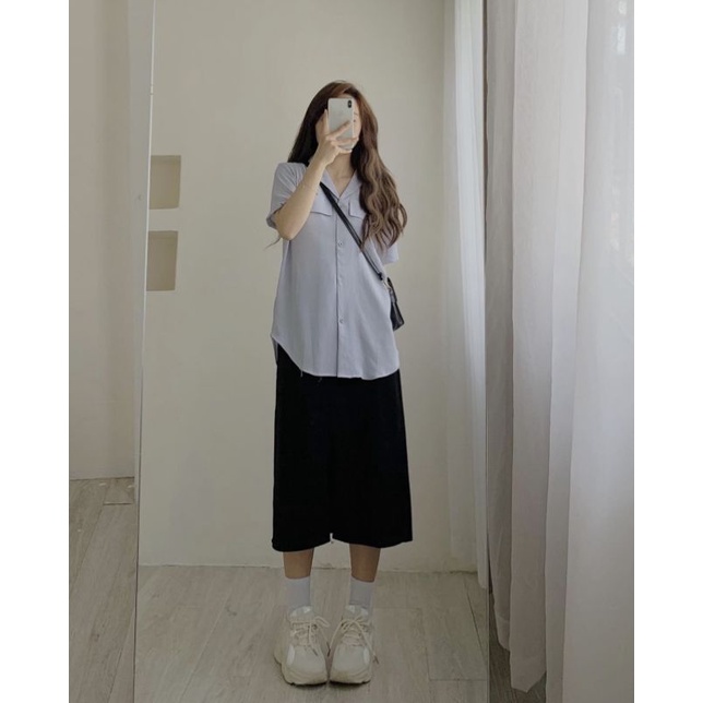 Áo sơ mi cổ vest cộc tay nữ - áo sơ mi công sở chất vải gân hàng quảng châu-2630