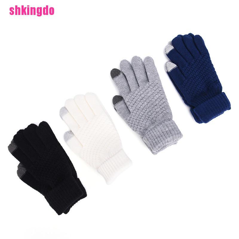 Găng tay len dệt kim giữ ấm mùa đông có thể dùng màn hình cảm ứng