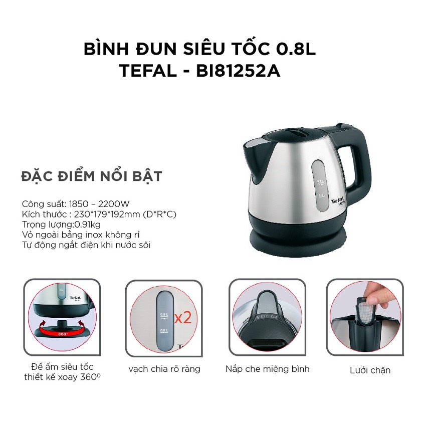 Bình đun siêu tốc 0.8L Tefal BI81252A